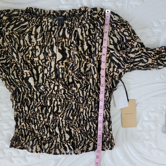 NWT Halogen Black Tan Animal Print Blouse Sheer Long Sleeve High Neck Ruched S - Picture 10 of 10